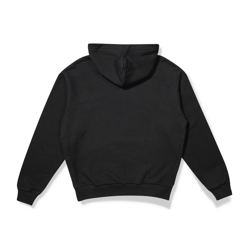 Back of Black Silk Lined Hoodie on a transparent background
