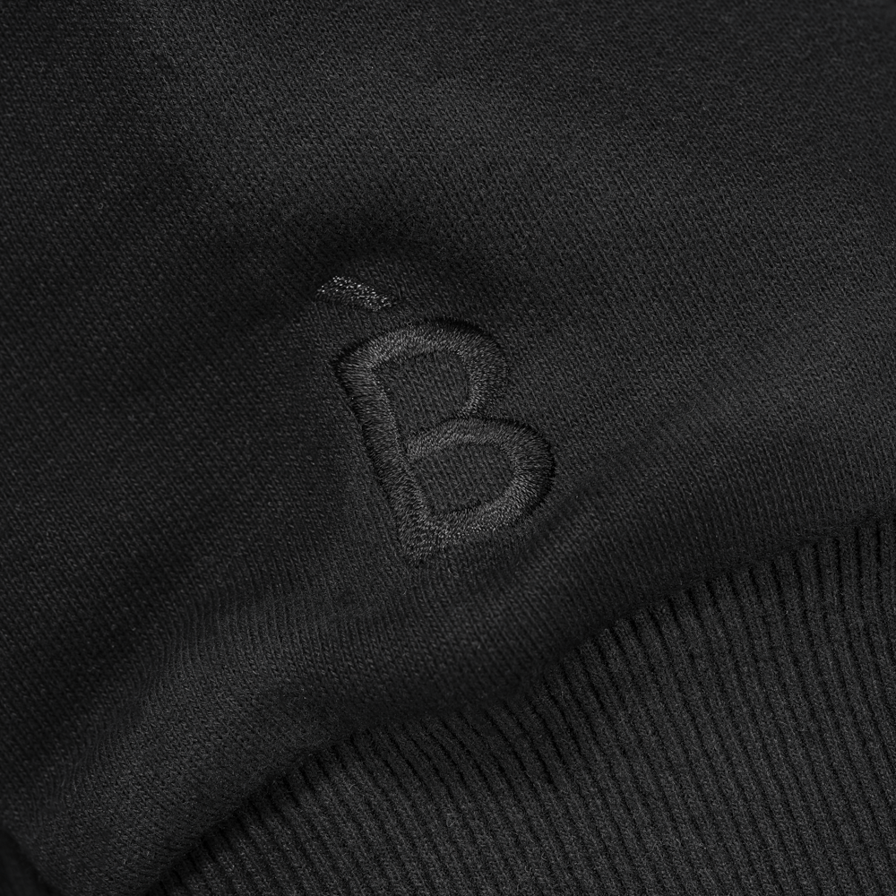 Close-up of Bouclème logo embroidered on Black Silk Lined Hoodie
