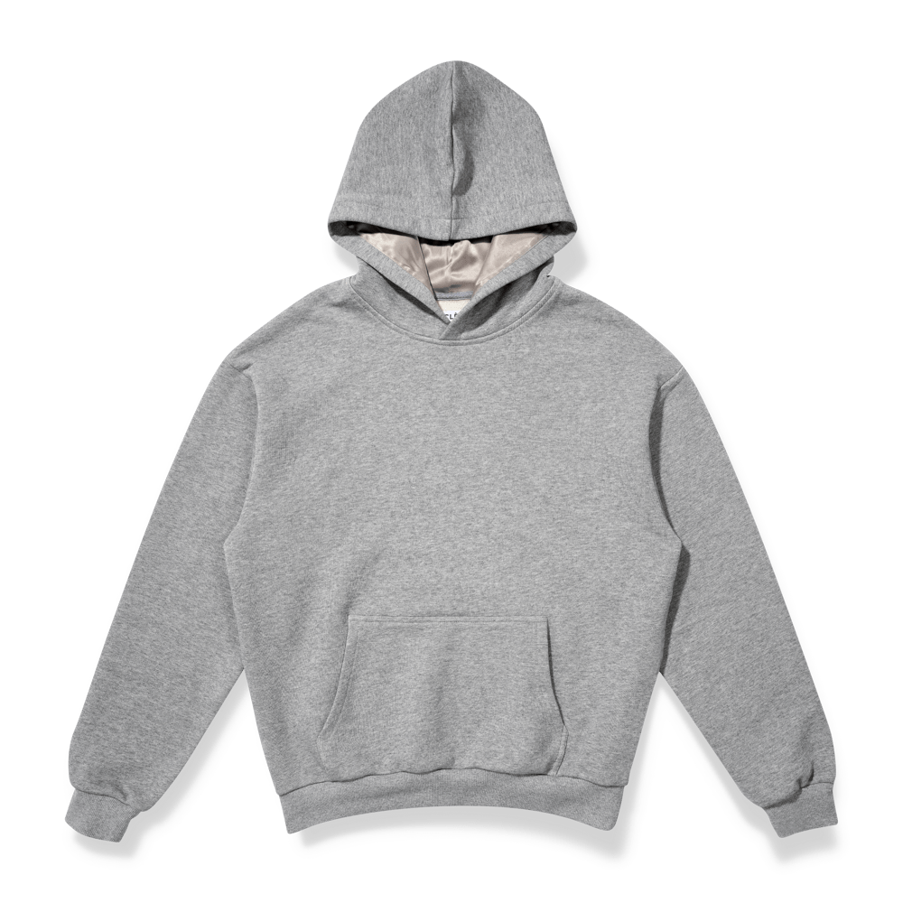 Grey hoodie with silk lining on a transparent background. 
