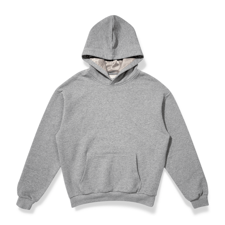 Grey hoodie with silk lining on a transparent background. 